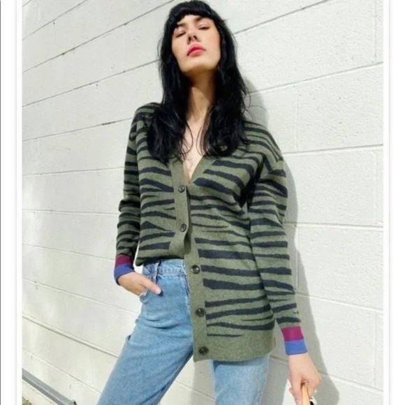 KULE Green and Black Striped Cardigan - Picture 4 of 12